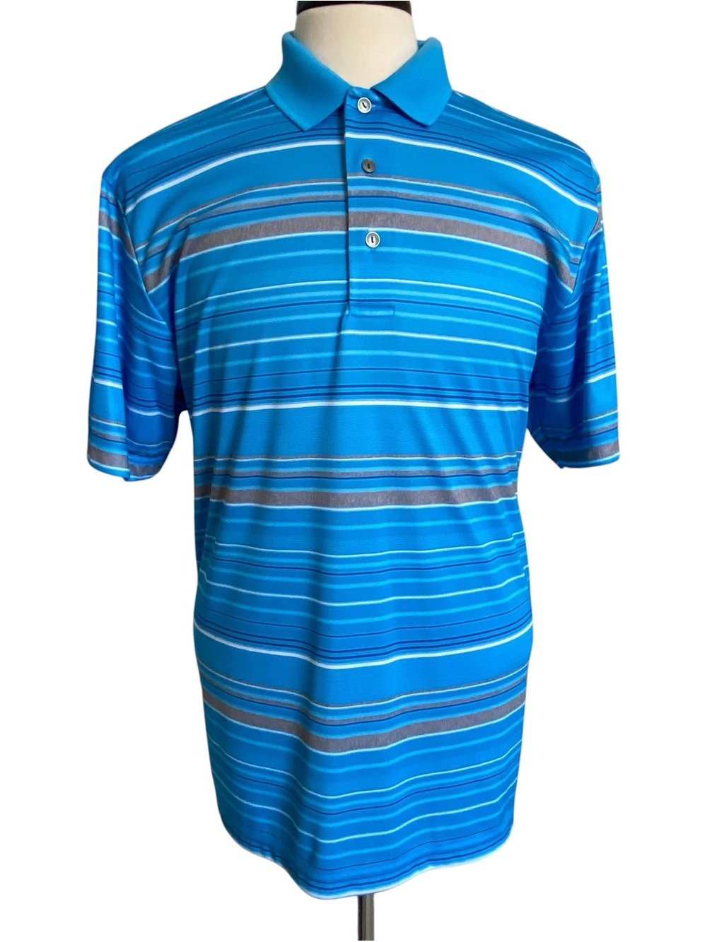 Ben Hogan Golf Polo Men’s Large Blue White Stripe Performance Moisture Wicking